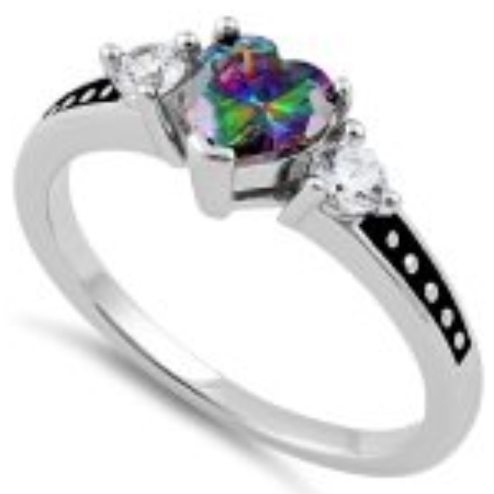 Sterling Silver Heart Rainbow Topaz CZ Ring